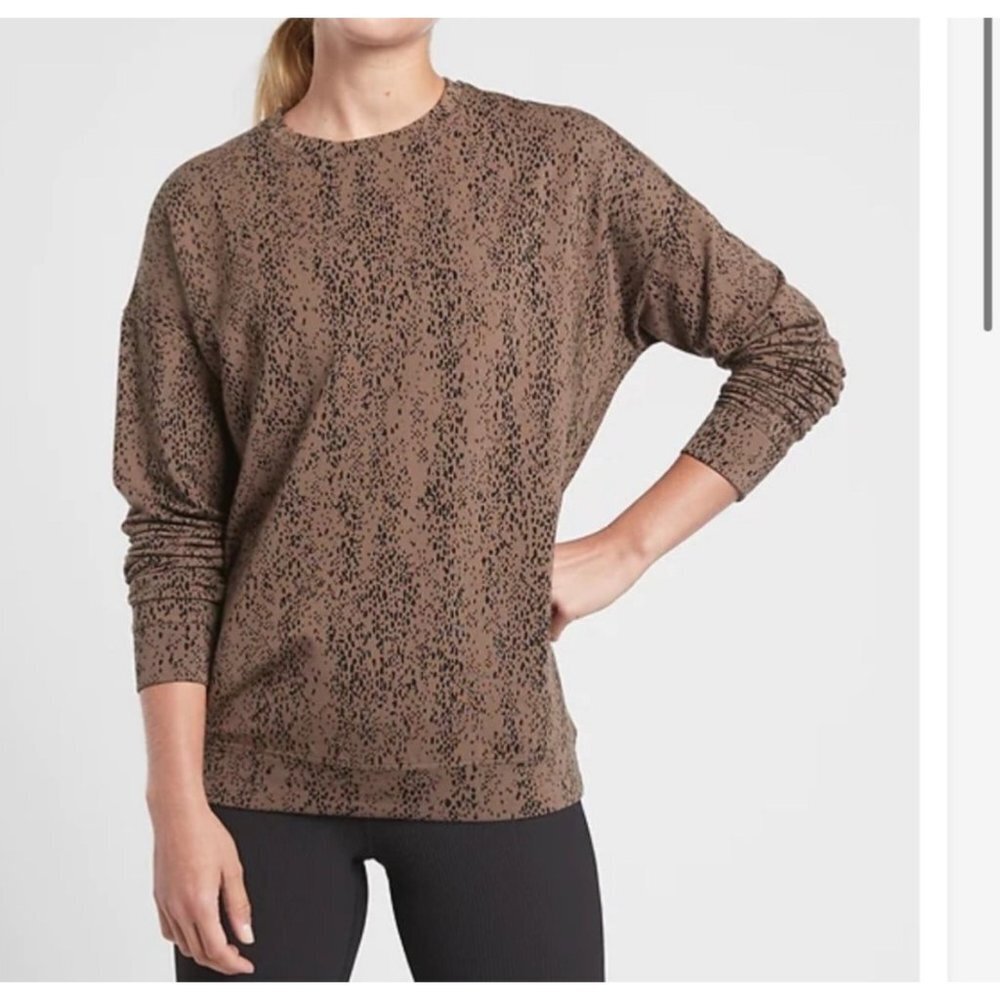 Athleta M Balance pull over crew‎ neck brown sweatshirt size ST